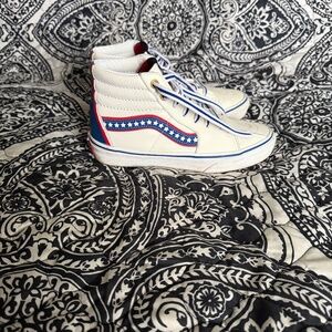 Vans White and Blue High-Top Sneakers